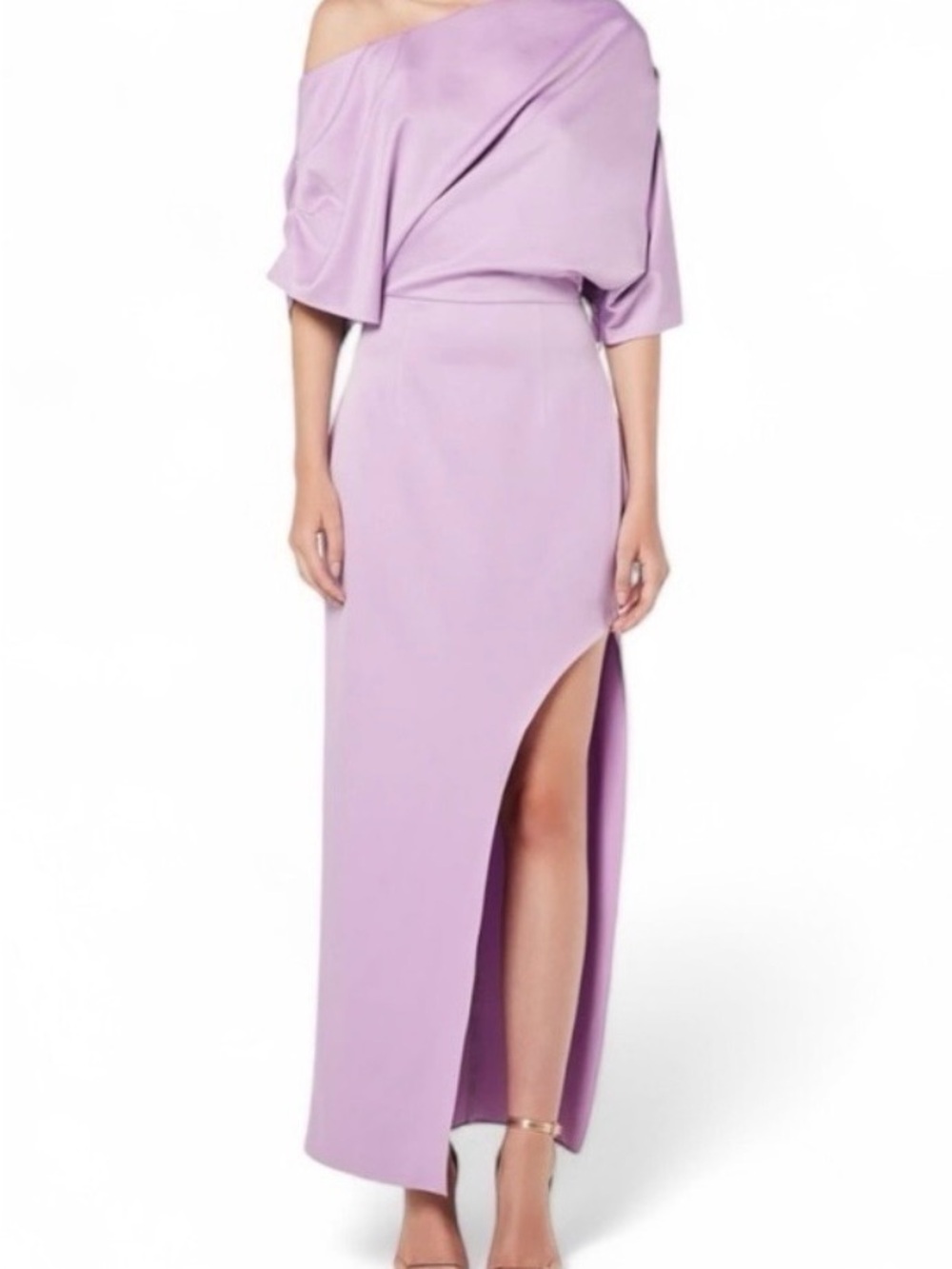 Elliatt Lilac One-Shoulder Draped Gown with Side Slit